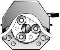 蠕动泵工作原理泵头内转子与软管动态工作示意图